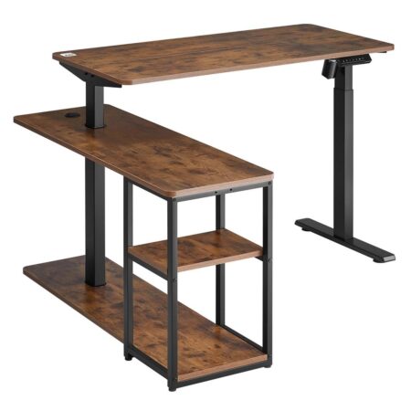 HÃ¦ve-sÃ¦nkebord ergo office â elektrisk, 121 cm, 70 kg, med bordplade og hylder, brun